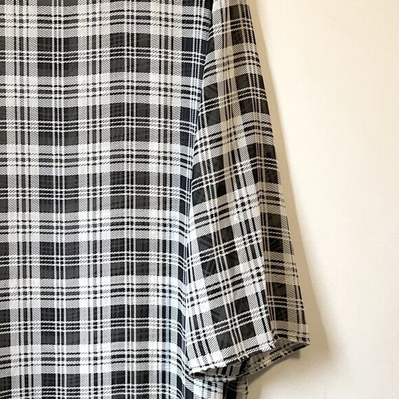 Sheer B&W Classic Plaid High Low Blouse - Picture 5 of 12